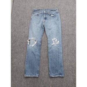 Levis 501 Jeans Mens 31x30 Blue Light Wash Distressed Thrashed Button Fly